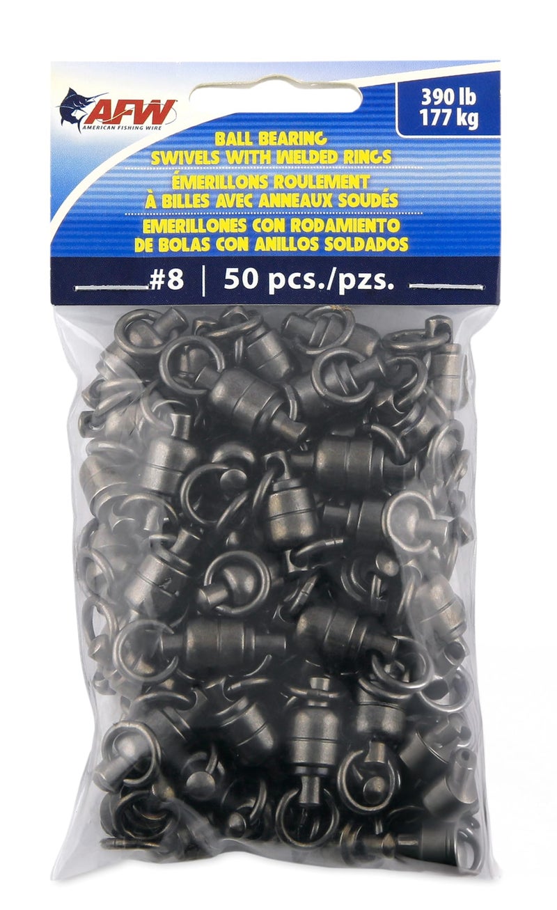AFW Solid Brass Ball Bearing Swivels with Double Welded Rings, Size #8, 390 lb Test, Gunmetal Black, 50 pc - Image 1